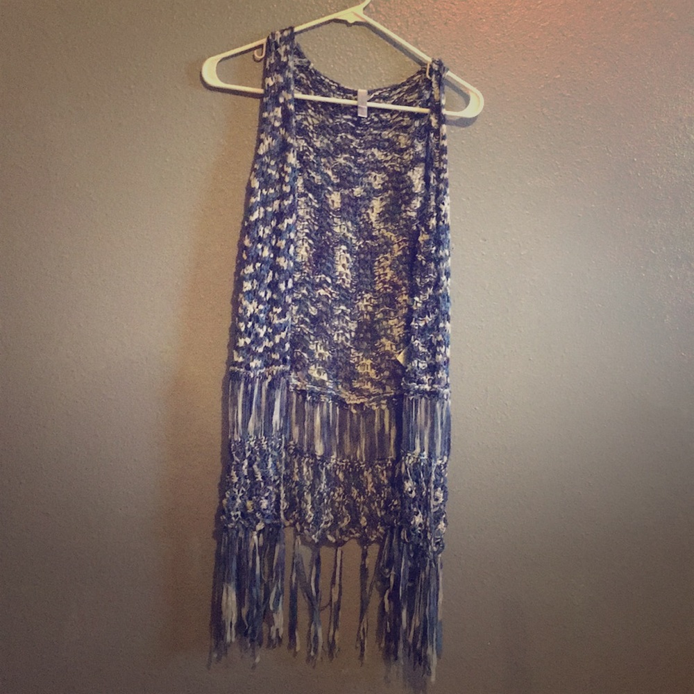 Blue and white cardigan